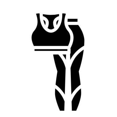 Kadın spor giysisi sembolü. Spor kıyafetleri. Ev ödevi ve uyku tulumu. Siyah doldurulmuş sembol. İzole vektör stok illüstrasyonu