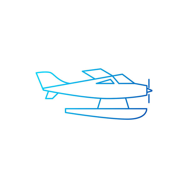 Hydroplane outline icon. Maldives air transport. Coral island. Exotic vacation. Blue gradient symbol. Isolated vector stock illustration