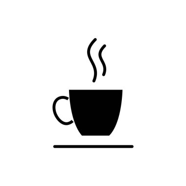 Bir fincan sıcak içecek taslak ikonu. Kahve kupası. Siyah siluet sembolü. İzole vektör stok illüstrasyonu
