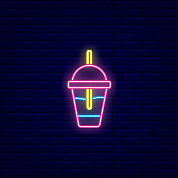 Cocktailglas Met Een Rietje Neon Lichtpictogram Koude Thee Koffie Cocktailbar — Stockvector