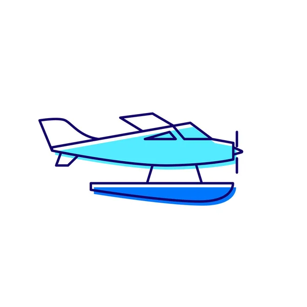 Ikon Garis Besar Hydroplane Transportasi Udara Maladewa Pulau Karang Liburan - Stok Vektor