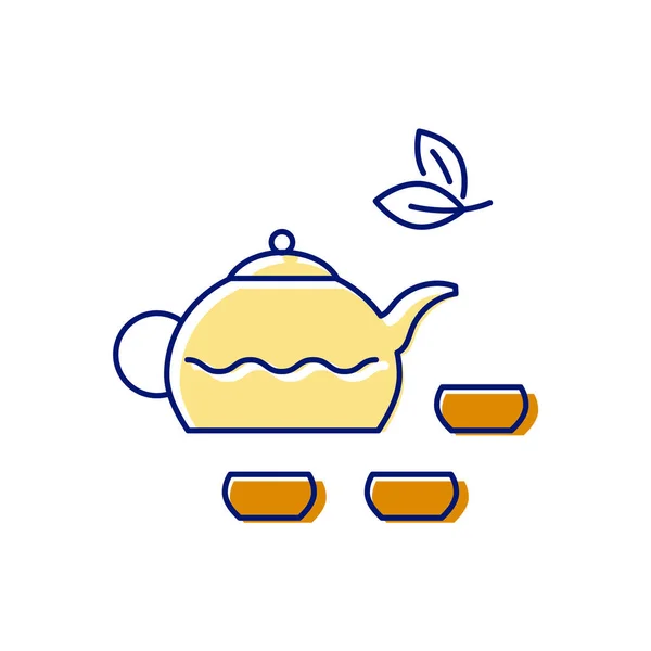 Taiwanesische Teezeremonie Flache Ikone Teekanne Mit Tassen Vorhanden Chinesische Küche — Stockvektor