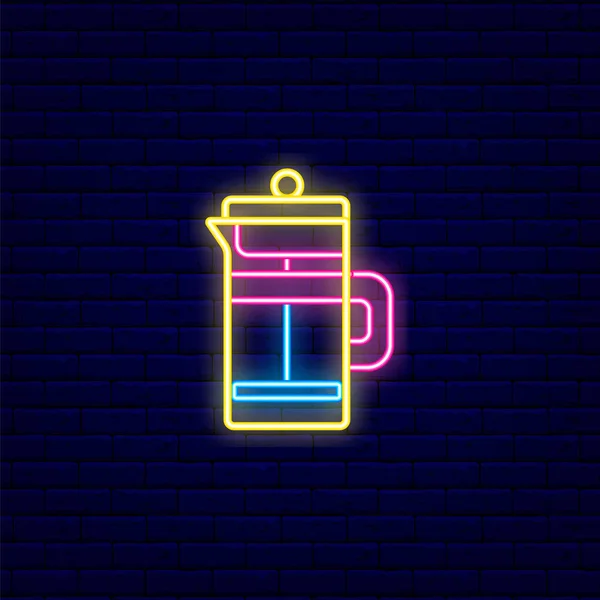 Francia Sajtó Körvonalazott Neon Ikon Kávé Tea Felszerelés Éjszakai Jelzőtábla — Stock Vector