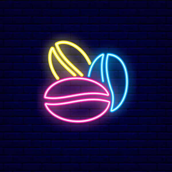 Піктограма Неонового Світла Кавових Зерен Нічна Яскрава Вивіска Логотип Кав — стоковий вектор