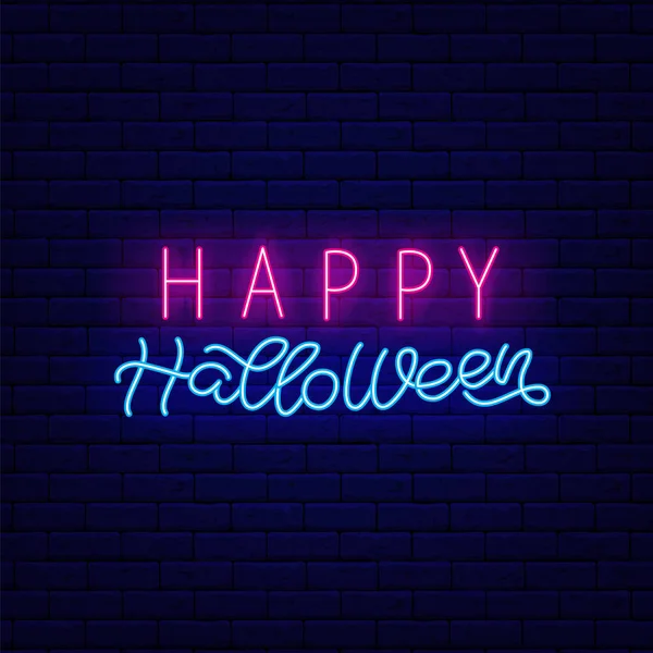 Happy Halloween Neon Light Lettering Ночь Яркая Вывеска Внешний Светящийся — стоковый вектор