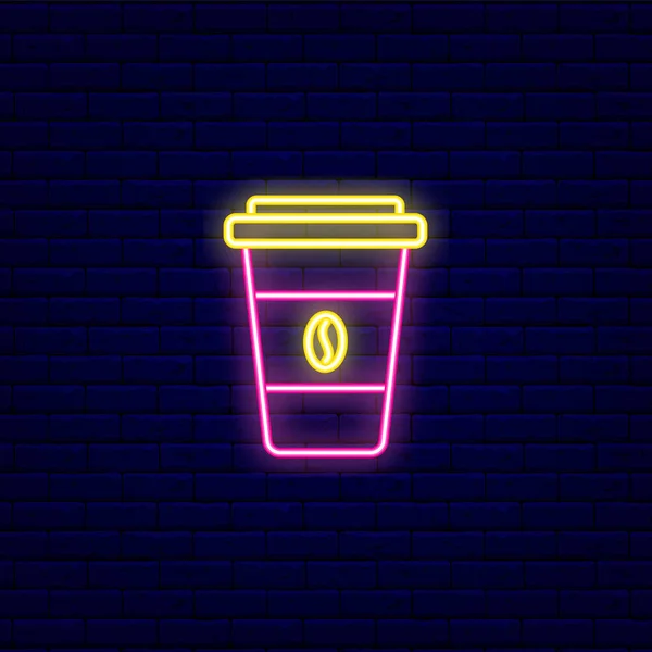 Koffie Gaan Kopje Neon Licht Pictogram Nachthelder Bord Buitenste Gloeiende — Stockvector