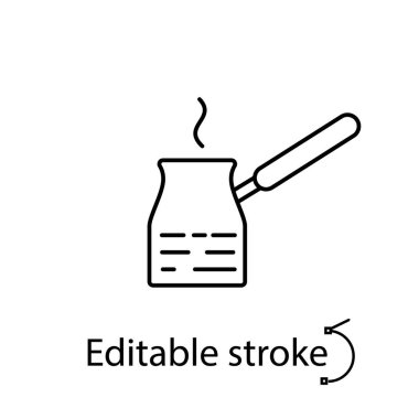 Türk kahve demliği taslak simgesi. Barista ekipmanları. Özelleştirilebilir doğrusal kontur sembolü. Düzenlenebilir felç. İzole vektör stok illüstrasyonu