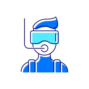 Maskeli ve şnorkelli bir dalgıç. Maldivler cazibesi. Seyahat eğlencesi. Renk dolu sembol. İzole vektör stok illüstrasyonu