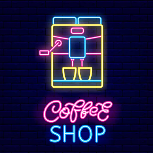Espresso Kaffemaskin Neon Lätt Ikon Brev Från Kaféborsten Professionell Utrustning — Stock vektor