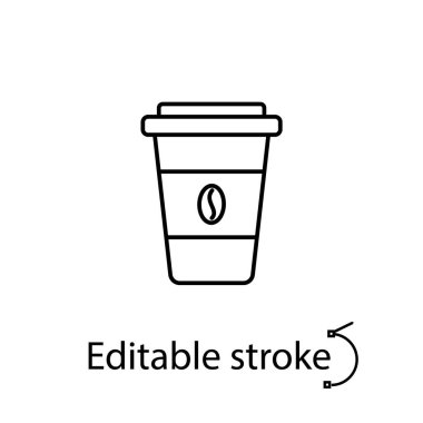 Kahve bardağı taşıran ikon olur. Özelleştirilebilir doğrusal kontur sembolü. Düzenlenebilir felç. İzole vektör stok illüstrasyonu