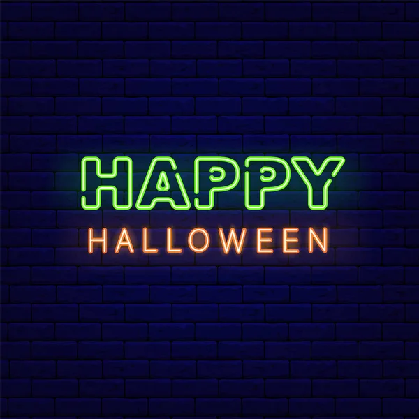 Joyeux Halloween Carte Vœux Néon Panneau Lumineux Nuit Banne Effet — Image vectorielle