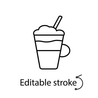 Cam taslak ikonunda mocha kahve. Soğuk içecek. Düzenlenebilir felç. İzole vektör stok illüstrasyonu