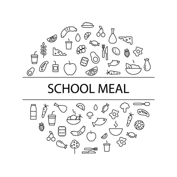 Conceito de refeição escolar layout círculo com ícones esboço e título. Menus. Ilustração vetorial isolada —  Vetores de Stock