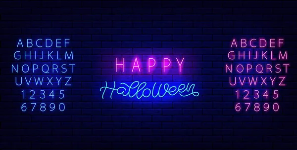 Happy Halloween Inschrift und zwei Leuchtbuchstaben. Gruselige Karte. Feiertagsbanner. Isolierte Vektoraktiendarstellung — Stockvektor