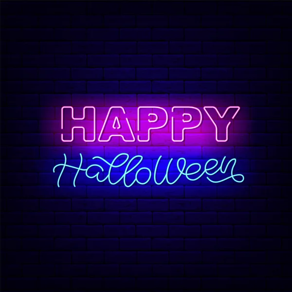 Feliz Halloween neón letras de luz de neón. Letrero luminoso nocturno. Banner efecto resplandeciente. Ilustración vectorial aislada — Archivo Imágenes Vectoriales