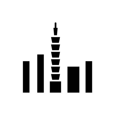 Taipei 101 gökdelen sembolü. Tayvan. Doğulu geleneği. Asya malı. Siyah doldurulmuş sembol. İzole vektör stok illüstrasyonu