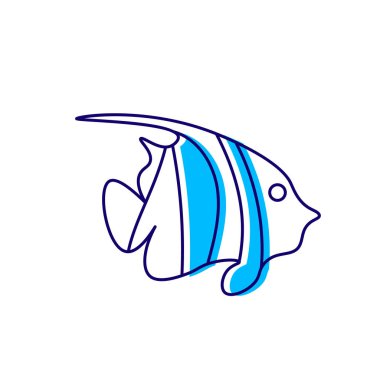 Zebra melek balığı ana hatları ikonu. Deniz hayatı. Maldivler dalıyor. Renk dolu sembol. İzole vektör stok illüstrasyonu