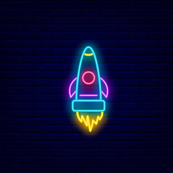 Icono Del Contorno Del Cohete Cyberpunk Aeronaves Futuristas Letrero Luminoso — Vector de stock