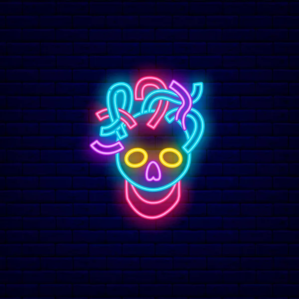 Neon Ikonlu Cyberpunk Kafatası Oyun Kulübü Logosu Yüksek Teknoloji Gece — Stok Vektör