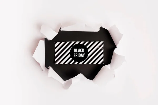 White Torn Paper Text Black Friday Black Background Black Friday — Stock Photo, Image