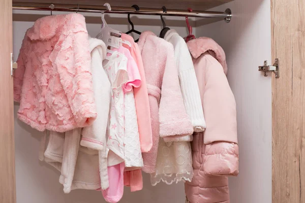 Children Clothes Hanging Hangers Wardrobe — Stock Photo, Image