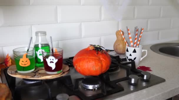 Feliz Halloween Cocina Alimentos Bebidas Para Fiesta Halloween — Vídeos de Stock