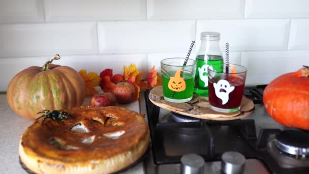 Feliz Halloween Cocina Alimentos Bebidas Para Fiesta Halloween — Vídeos de Stock