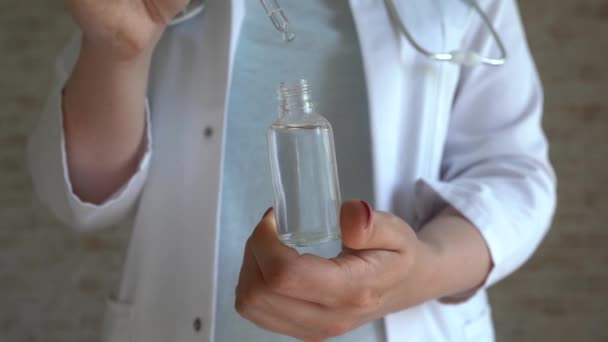 Docteur Goutte Goutte Huile Cosmétique Pipette Gros Plan Concept Traitement — Video