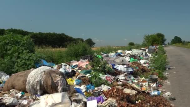 Hromada Odpadků Ulici Blízkosti Zelených Stromů — Stock video
