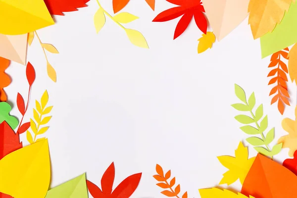 Kleurrijke Herfst Frame Van Papier Gevallen Bladeren Rode Gele Decoraties — Stockfoto