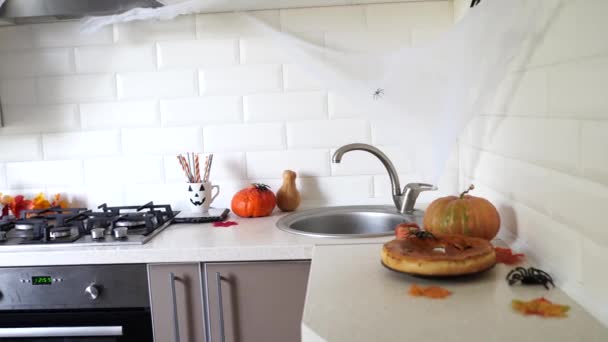 Feliz Halloween Comida Cozinha Bebidas Para Festa Halloween — Vídeo de Stock