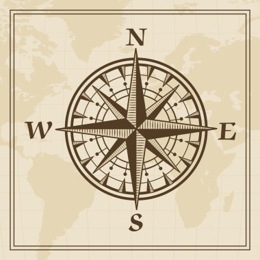 Dünya harita arka plan üzerinde vektör Rüzgar gülü