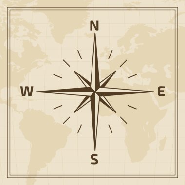 Dünya harita arka plan üzerinde vektör Rüzgar gülü