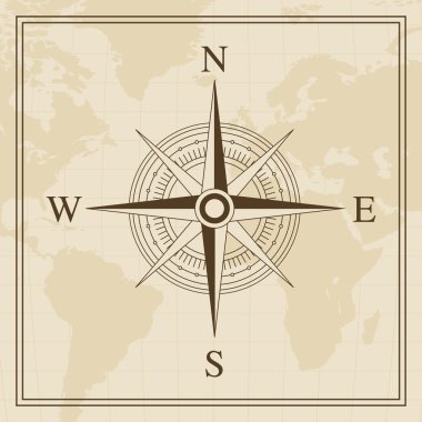 Dünya harita arka plan üzerinde vektör Rüzgar gülü