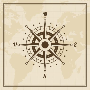 Dünya harita arka plan üzerinde vektör Rüzgar gülü