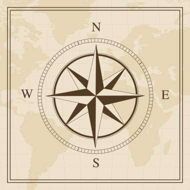 Dünya harita arka plan üzerinde vektör Rüzgar gülü