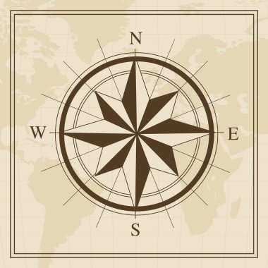 Dünya harita arka plan üzerinde vektör Rüzgar gülü