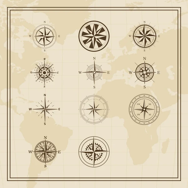 Vector Wind rose on a world map background — Stock Vector