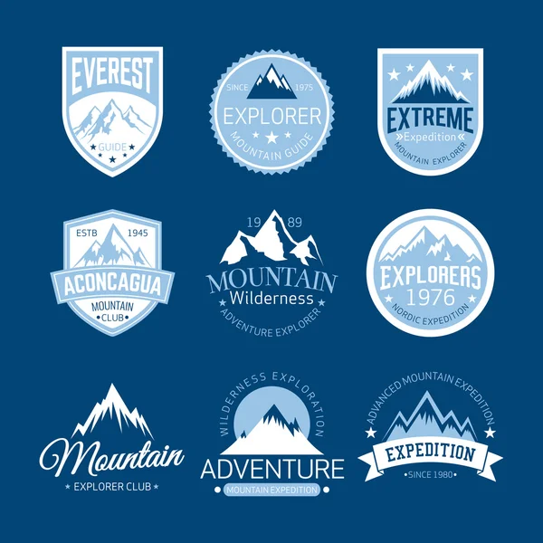 Logotipos azul y blanco montaña — Vector de stock