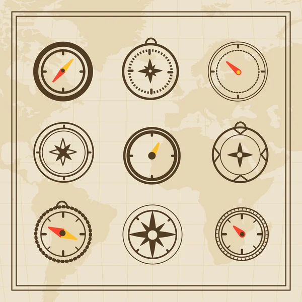 Vector Wind rose on a world map background — Stock Vector
