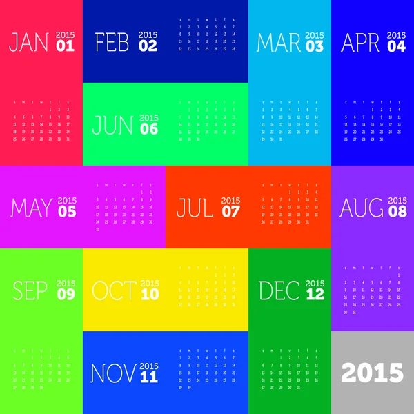 Цветной календарь 2015 — стоковый вектор
