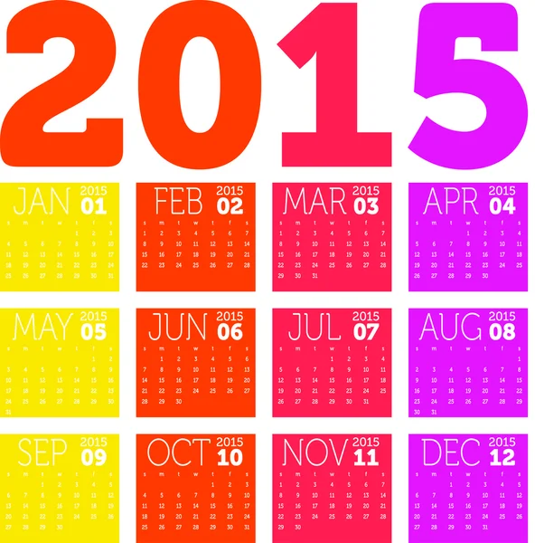 Barevný kalendář do roku 2015 — Stockový vektor