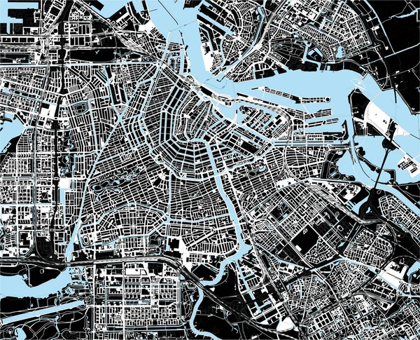 Mapa da cidade de amsterdam preto e branco — Vetor de Stock