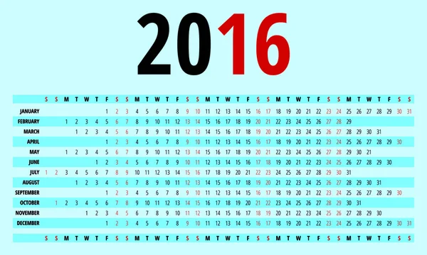 Calendrier coloré 2016 - Modèle de conception vectorielle — Image vectorielle