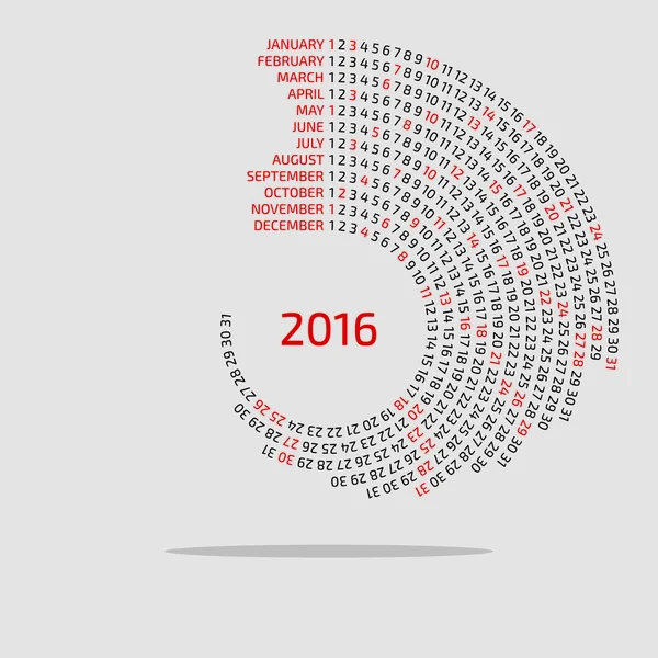 Takvim - vektör şablon 2016 yuvarlak