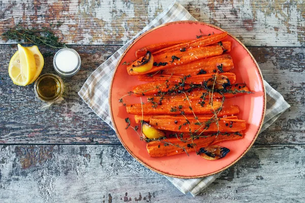 Zanahorias Horno Plato Concepto Comida Saludable Súper Comida — Foto de Stock