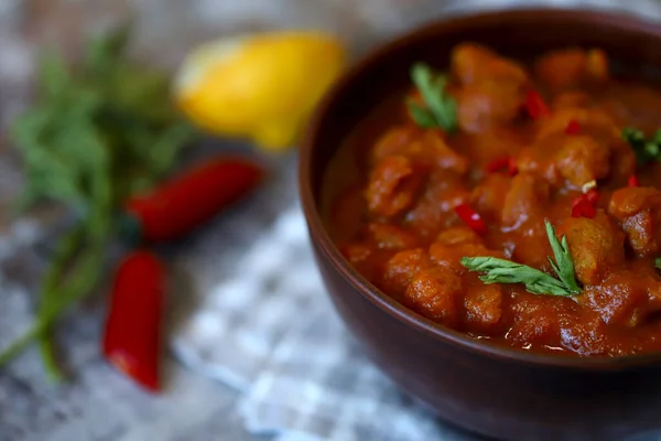 Veganes Curry Einer Schüssel Soja Fleisch Curry Gesunde Ernährung Vegane — Stockfoto