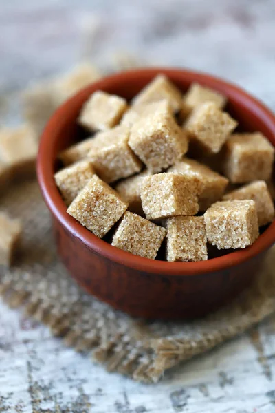 Brown Sugar Cubes Bowl Healthy Diet — Stock Photo, Image