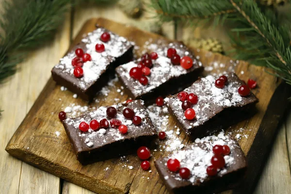 Torte Cioccolato Natalizie Con Mirtilli Rossi Zucchero Velo Buon Spirito — Foto Stock