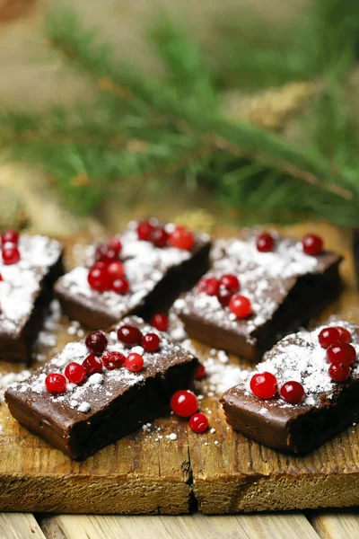 Torte Cioccolato Natalizie Con Mirtilli Rossi Zucchero Velo Buon Spirito — Foto Stock